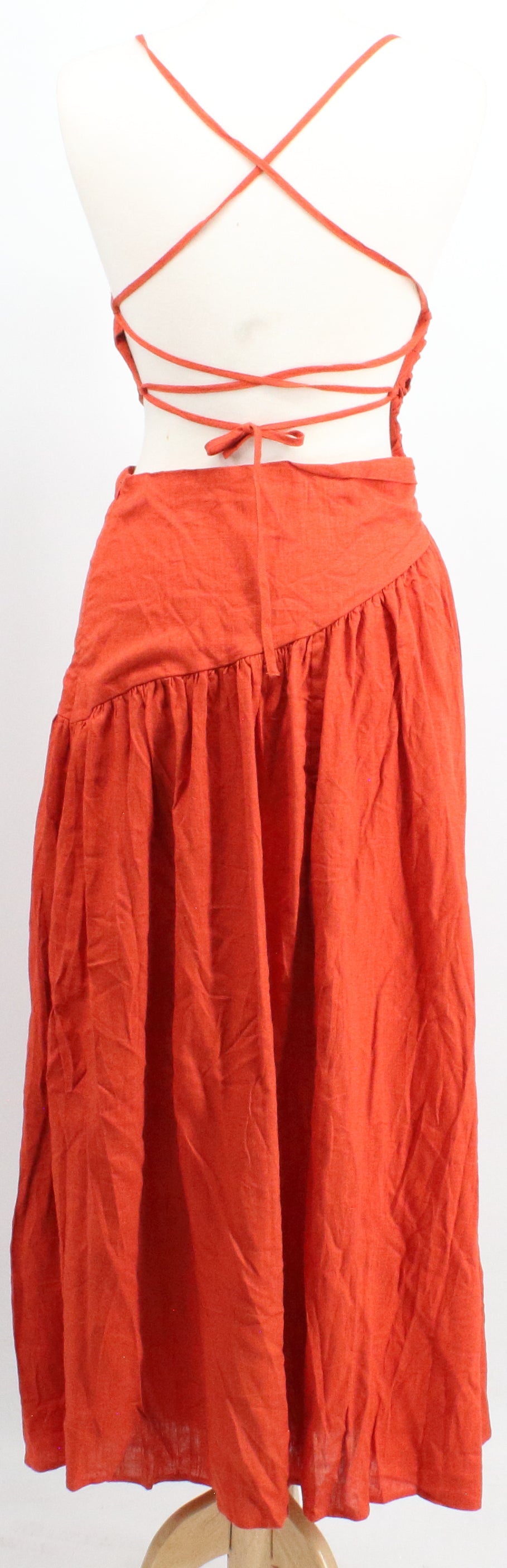 Shein Orange Linen Back Open Long Derss