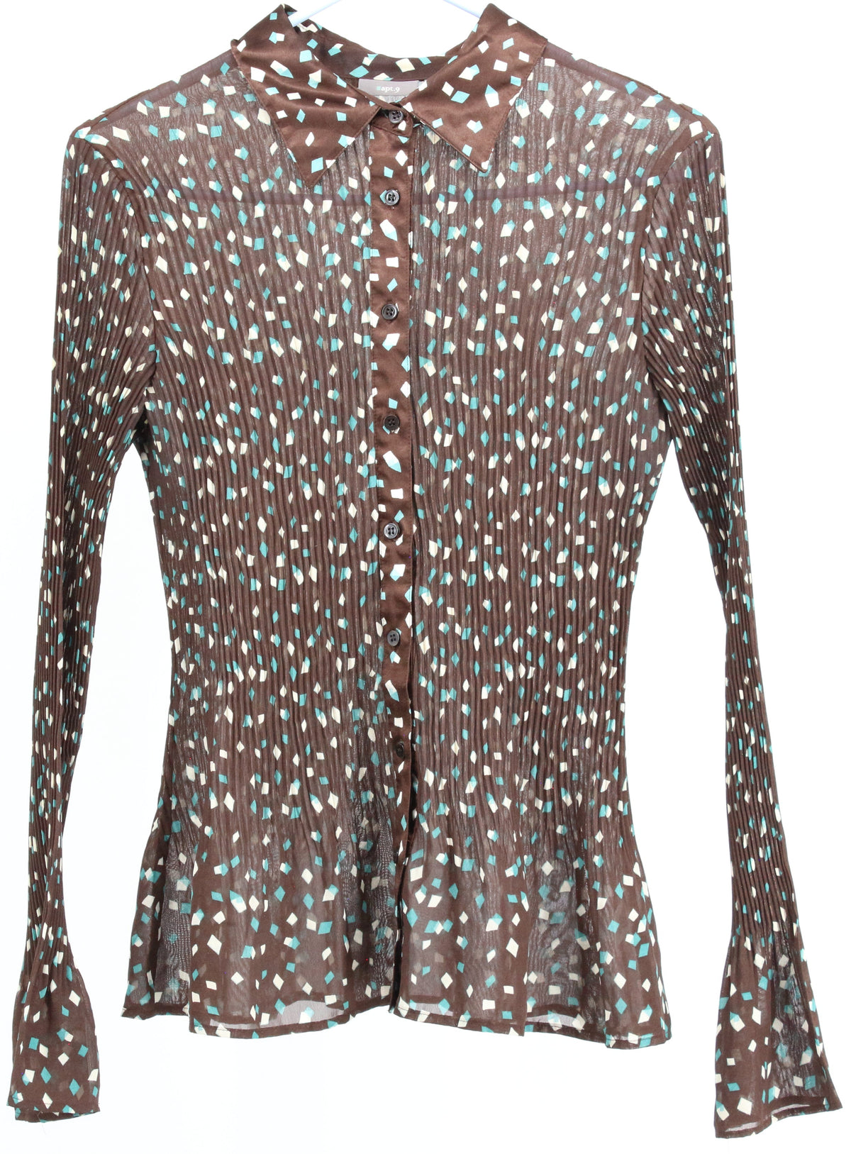 Apt.9 Brown Geometric Print Pleated Blouse