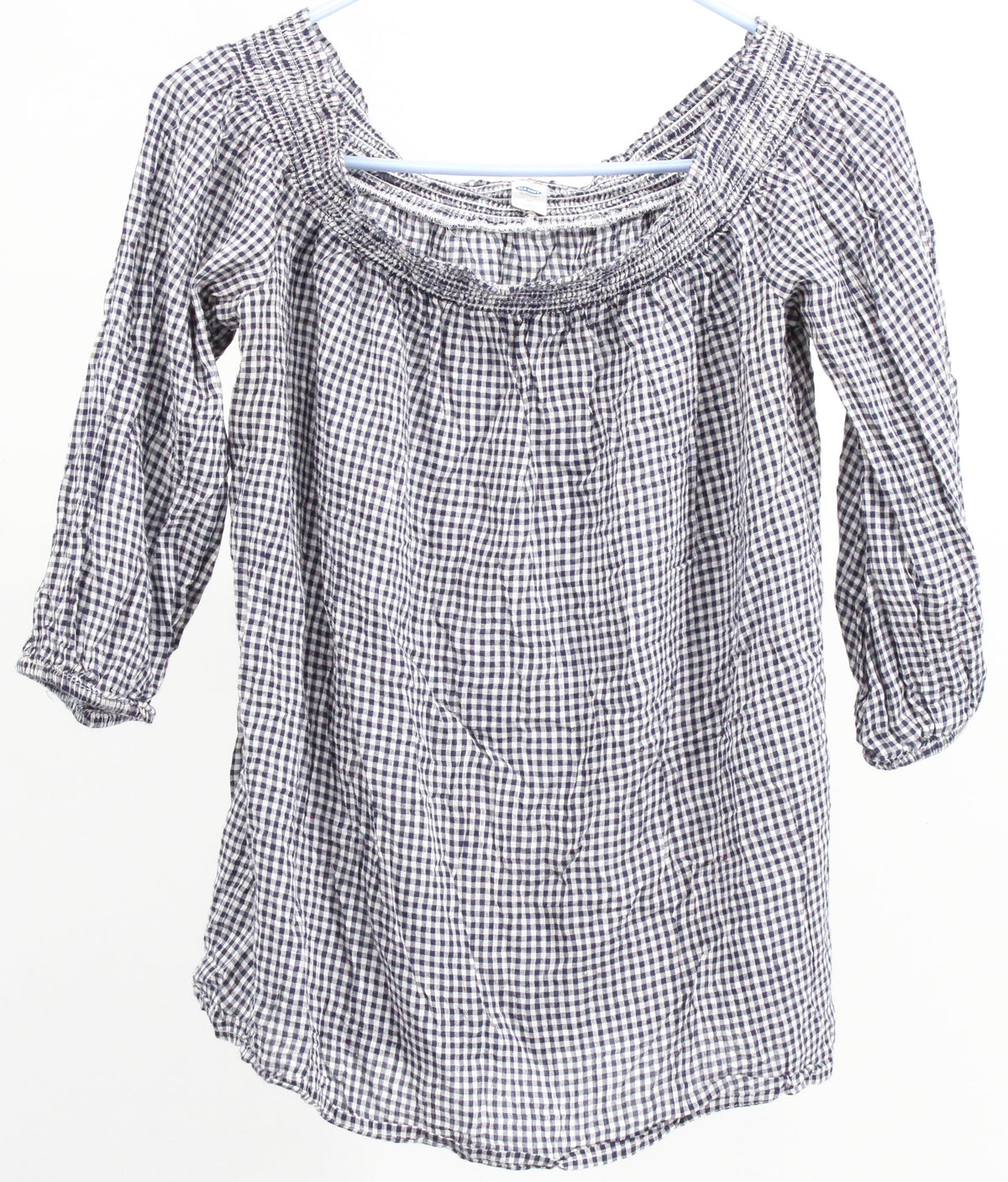 Old Navy Blue & White Check Print Cold Shoulder Top