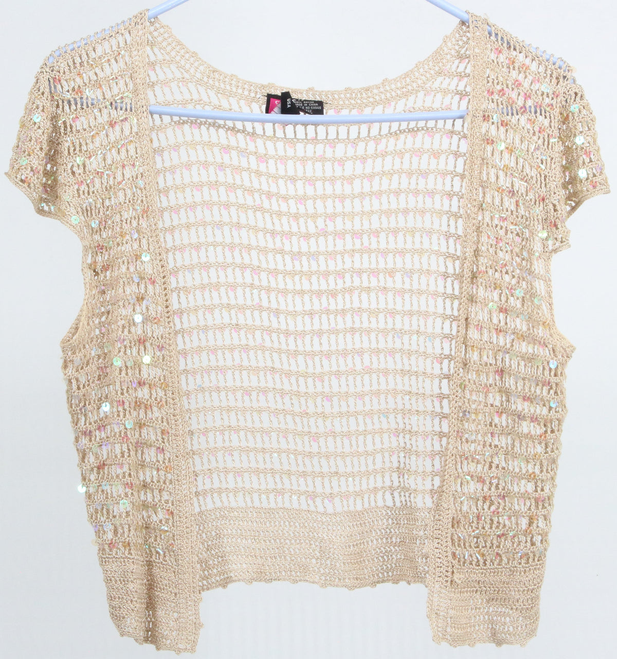 Say What? Beige Mesh Sequins Blouse