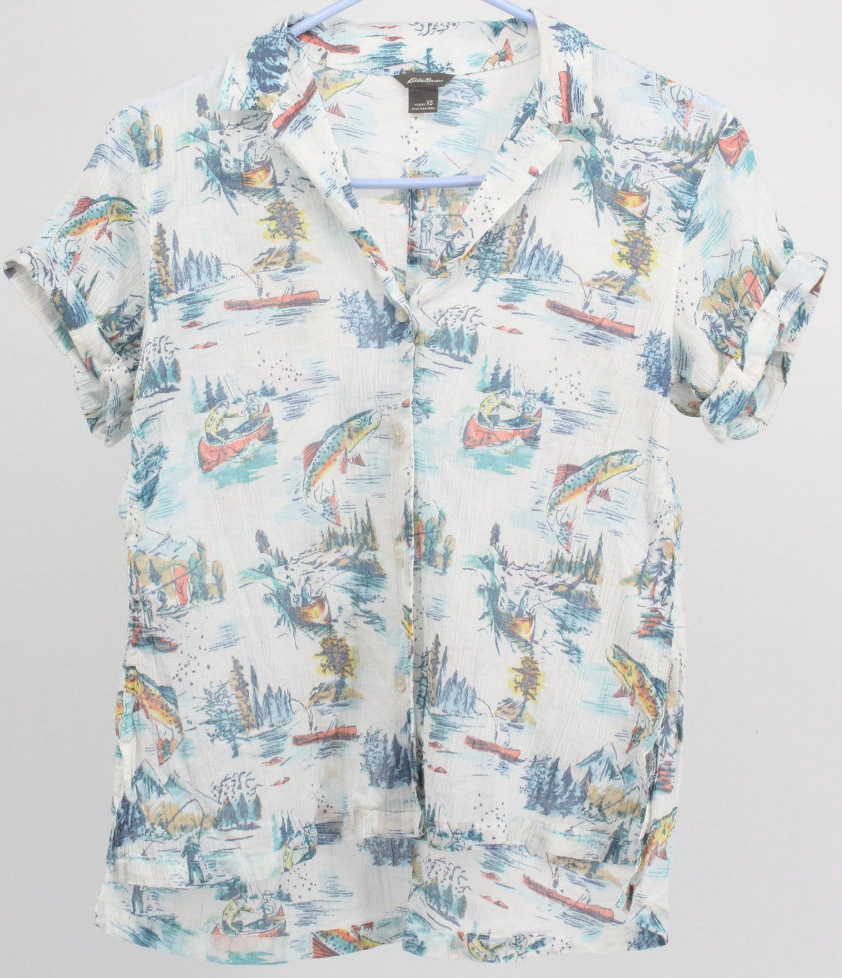 EddEddie Bauer White Fhisshing Print Blouse