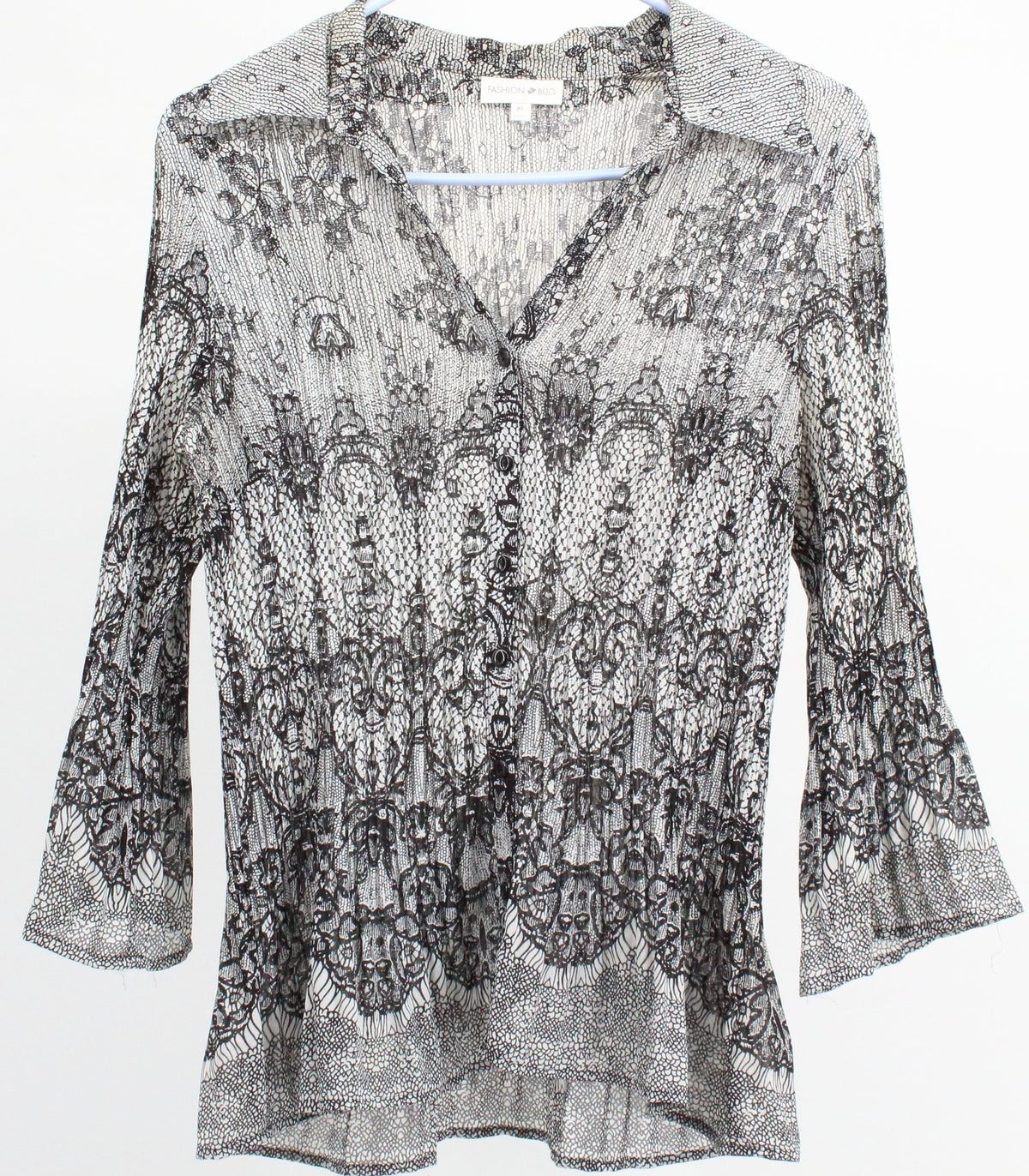 Fashion Bug Black & White Lace Print Blouse