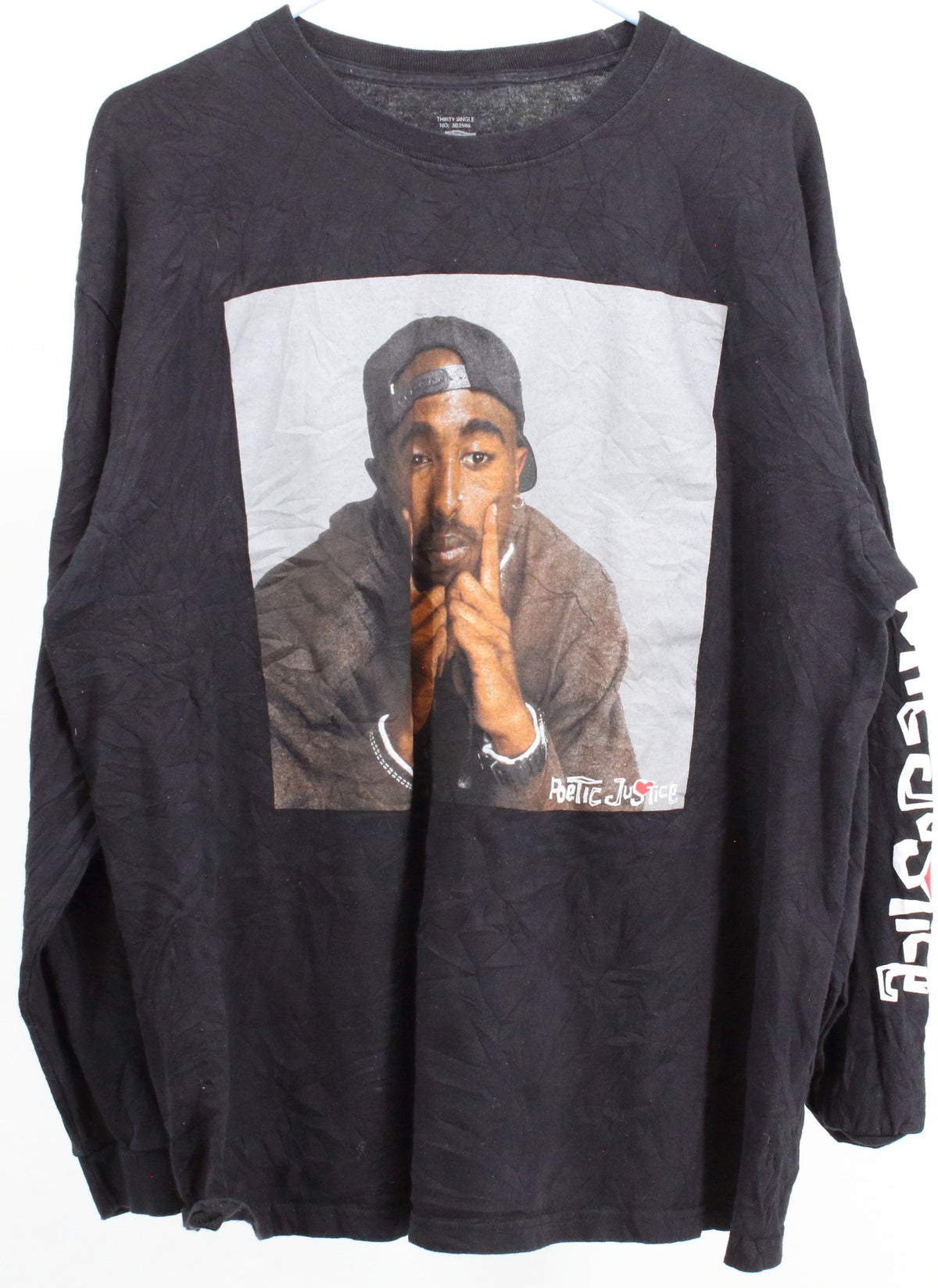 Poetic JusticeTupac Graphic $ Sleeve Logo Long Sleeved T-shirt