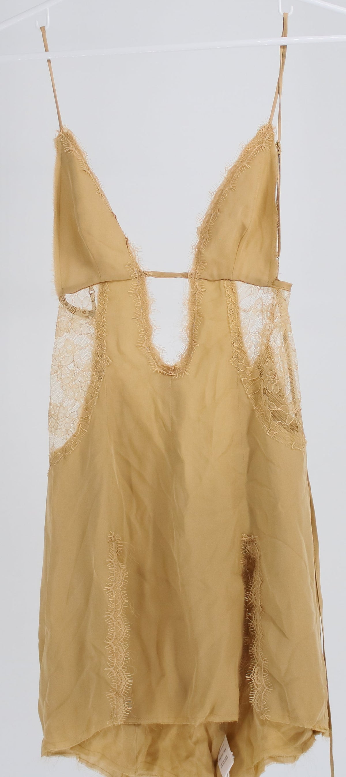 Are You Am I Beige Satin & Lace Slip Dress