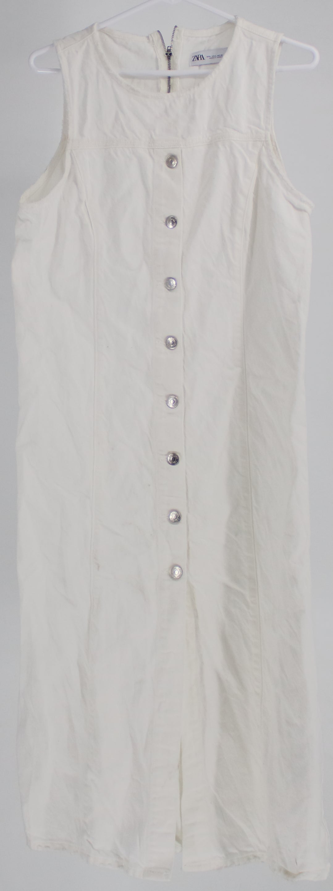 Zara White Button-Up Long Denim Dress