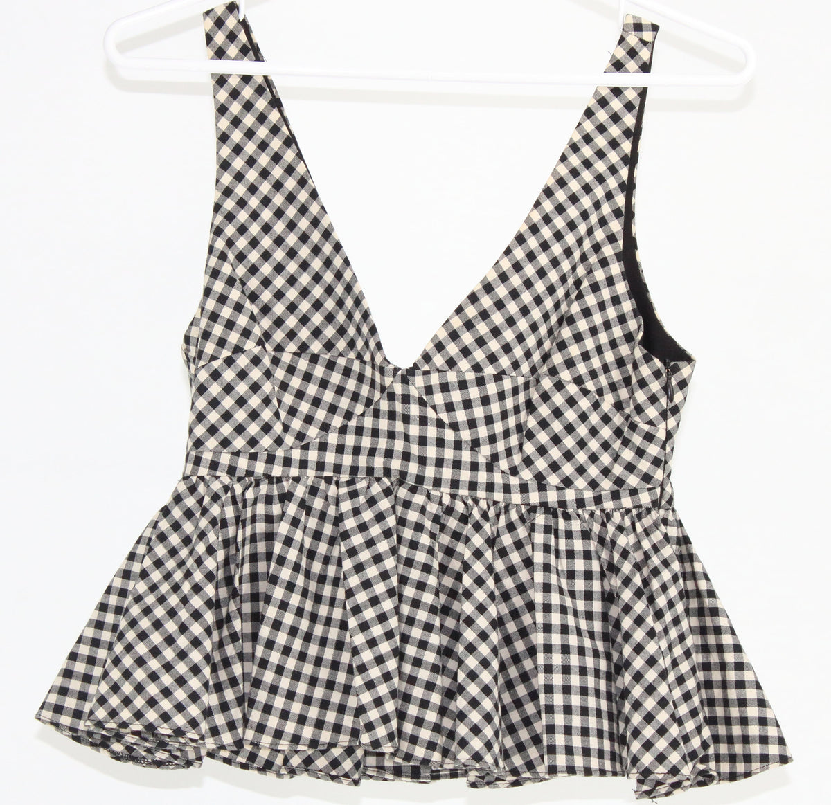 Zara Trafaluc White & Black Check Print Peplum Top