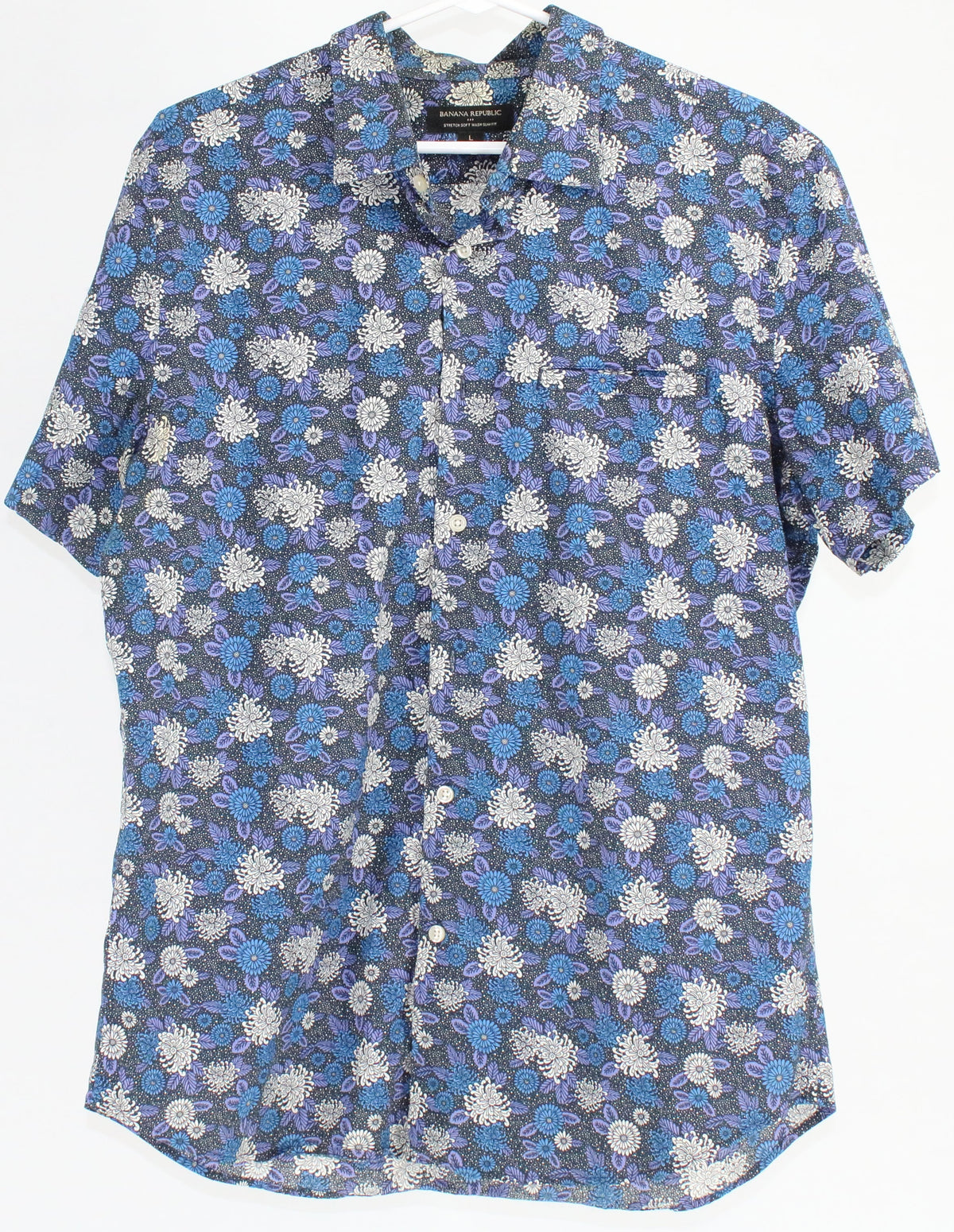 Banana Republic Blue Printed Button-Up Short Sleeve Shirt