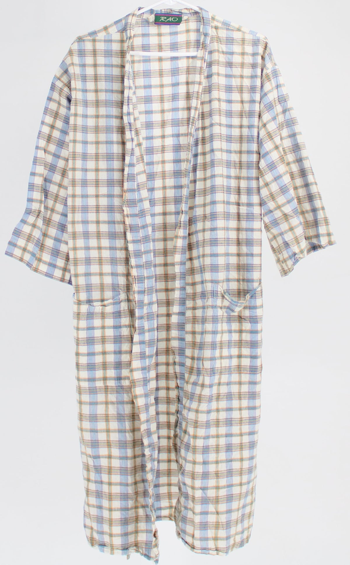 Rao Beige Check Print Front Pocket Open Long Cardigan