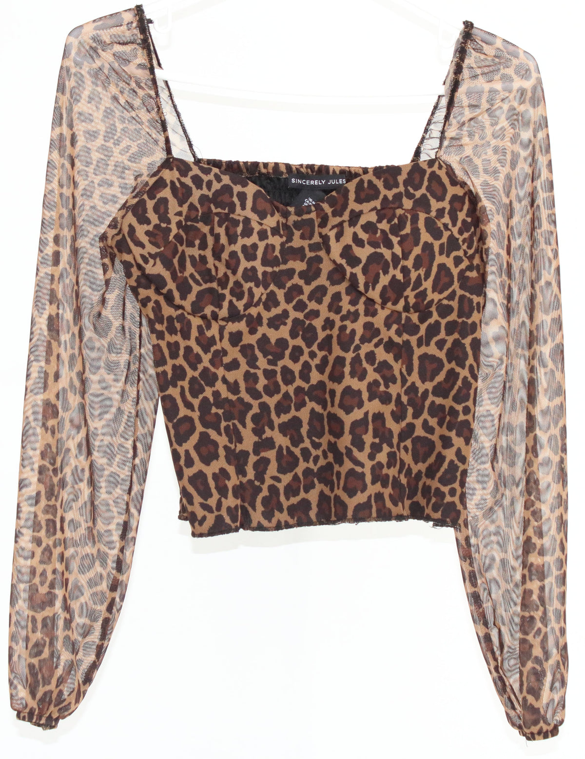 Sincerely Jules Cheetah Print Mesh Net Sleeve Top