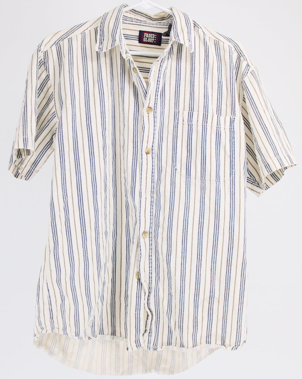 Faded Glory Off White Vertical Striped Short Sleeve Shirt