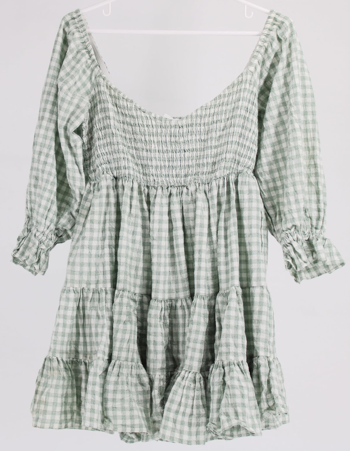 Mable Green & White Check Print Short Frill Dress