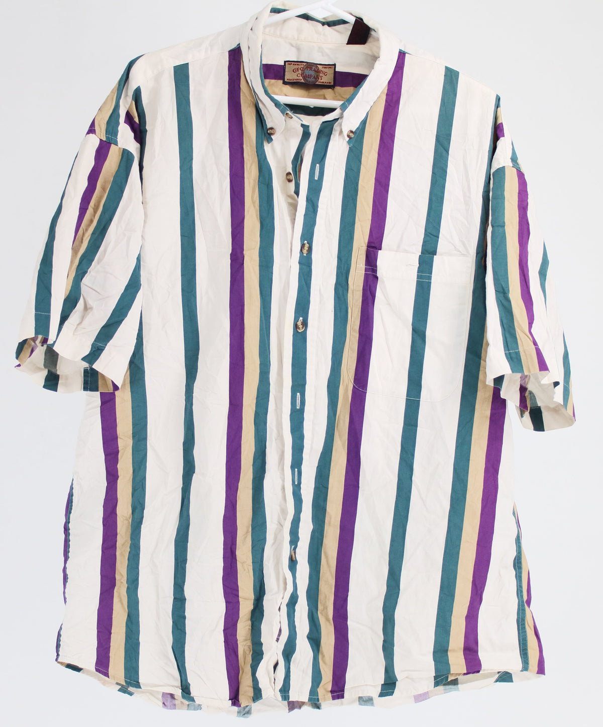 GFC Trading Company White Multi-Color Striped Short Sleeve Shirt