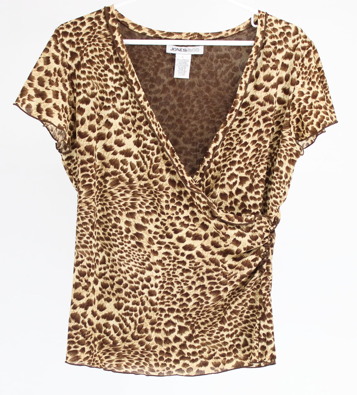 Jones & Co Cheetah Print Wrap-Up Top