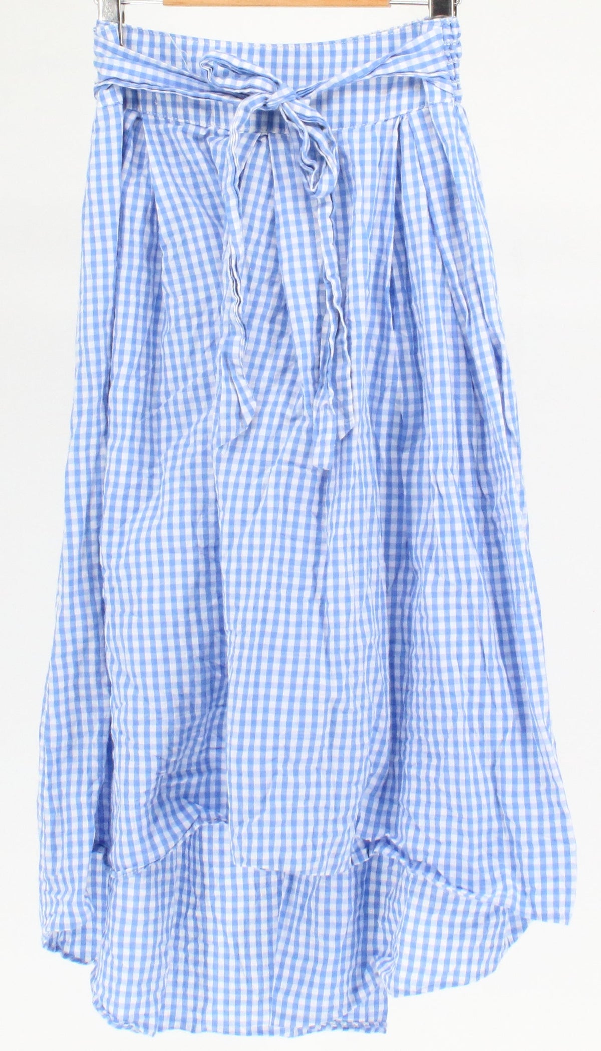 Max Studio Blue & White Check Printed Elastic Waist Skirt