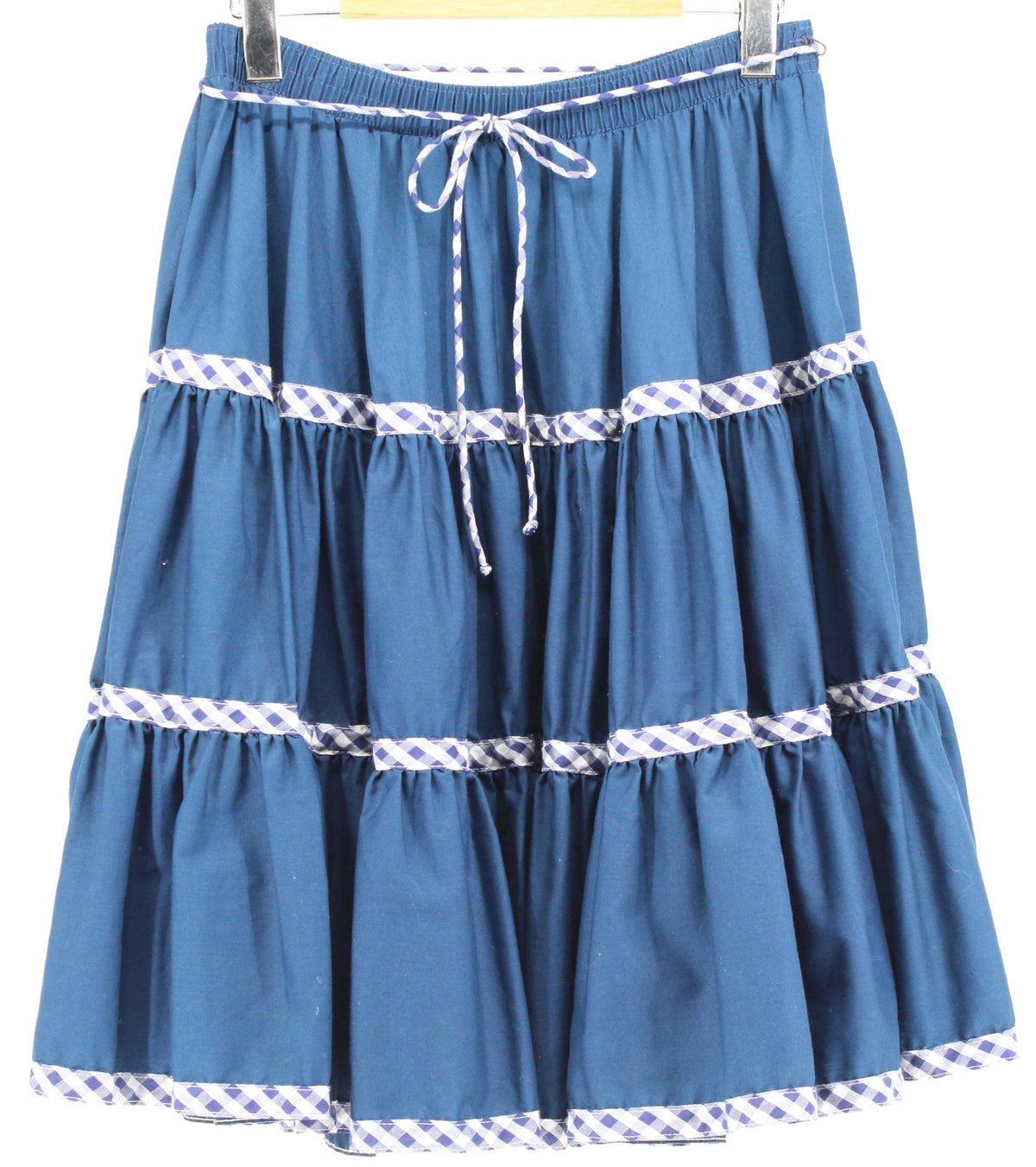 Blue Check Printed Line Tiered Elastic Waist Skirt