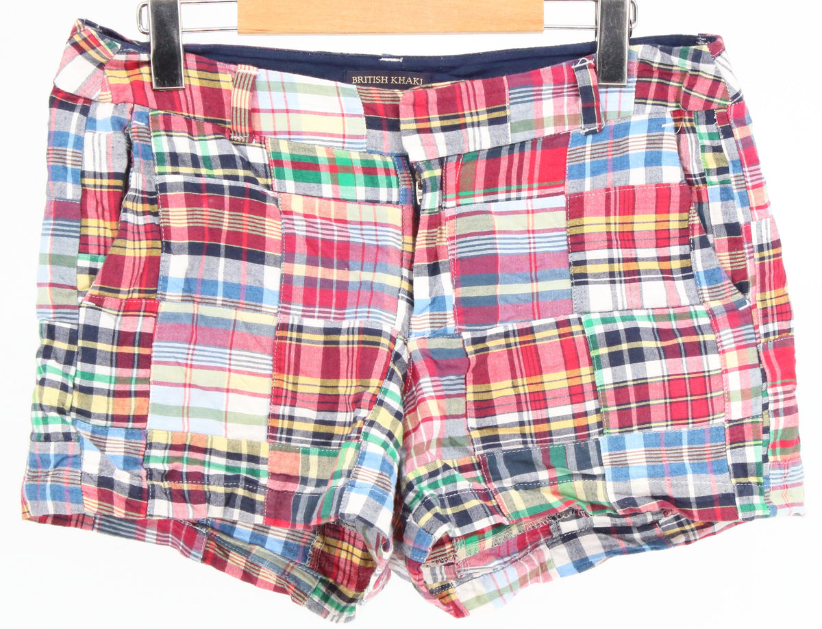 British Khaki Red Check Printed Shorts 6"