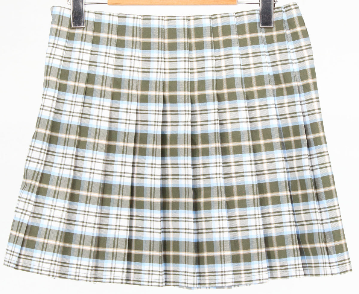 No Boundaries Green & Blue Check Printed Skirt