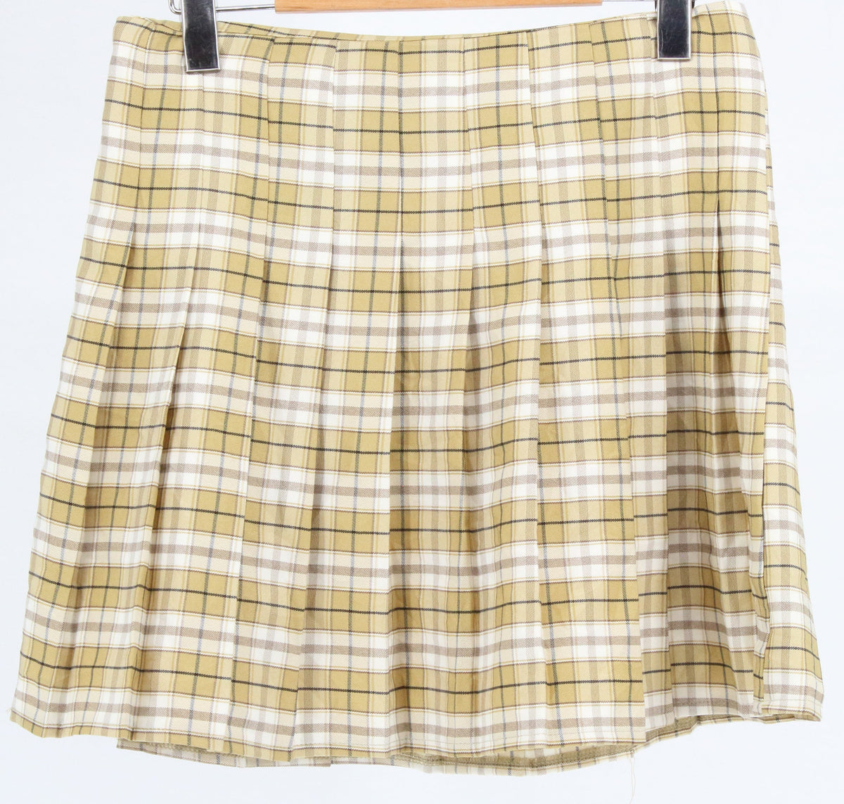 Yellow & White Check Print Pleated Skirt