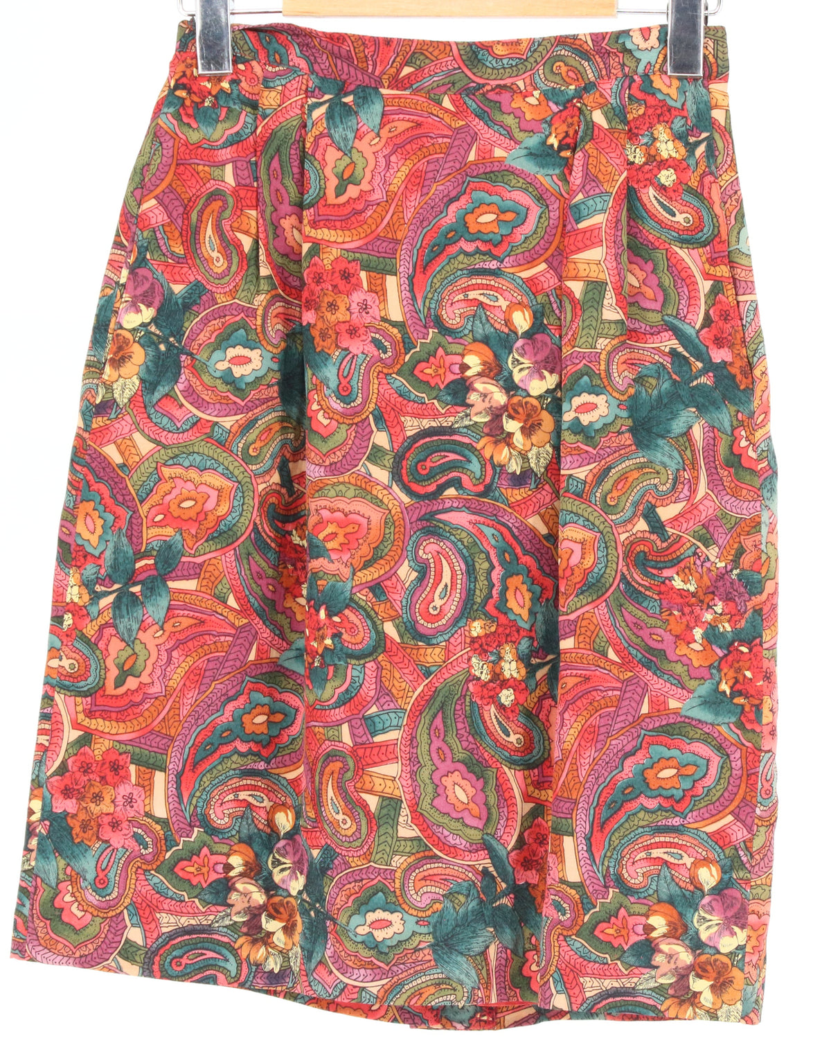 Michelle Stuart Red Paisley Print Silk Skirt 4