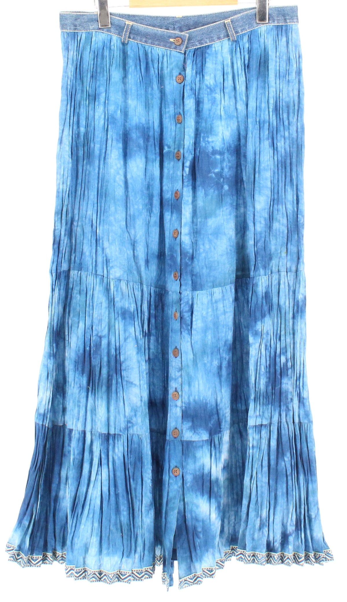 St Johns Bay Blue Tyedei Front Button-Up Long Skirt 14