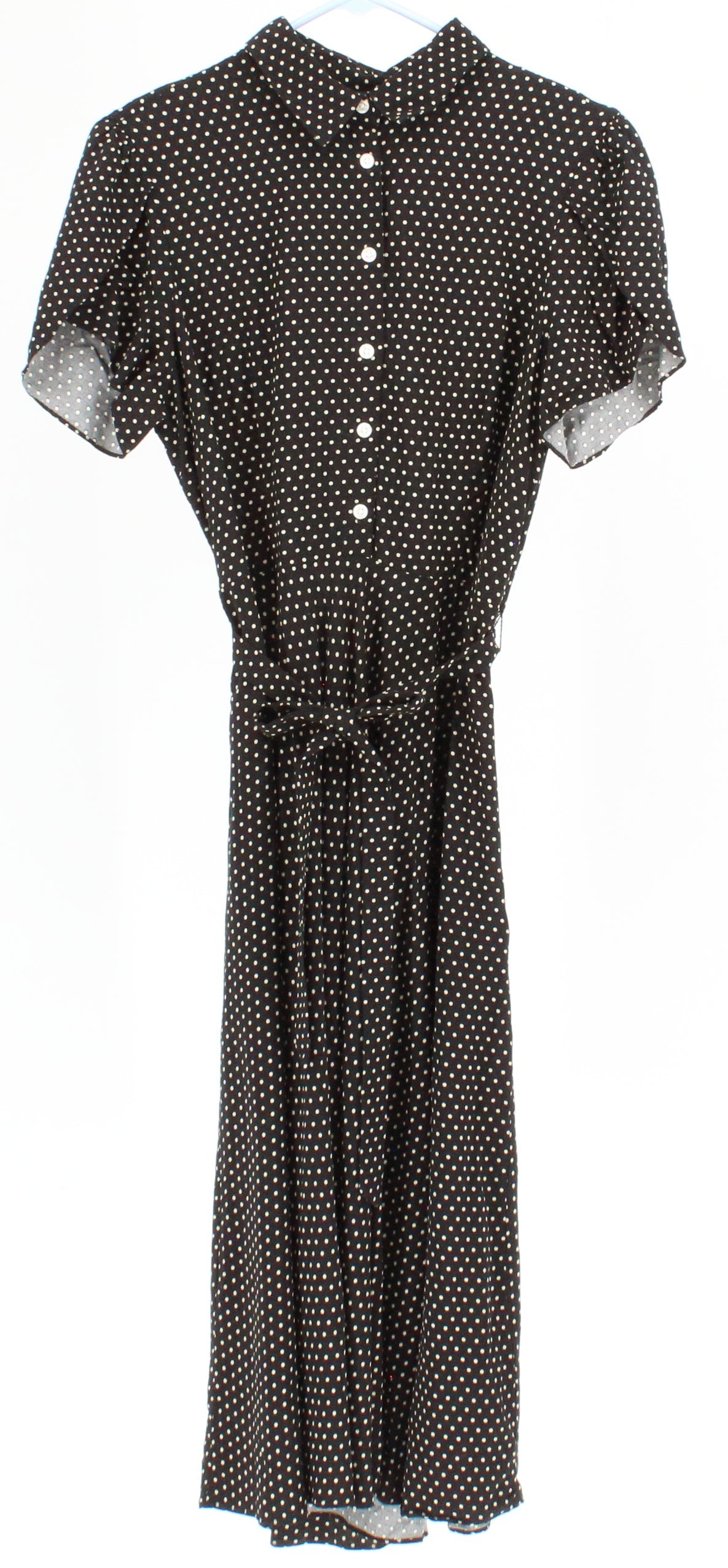 Chaps Black Polka Dots Half Button-Up Side Zip Derss