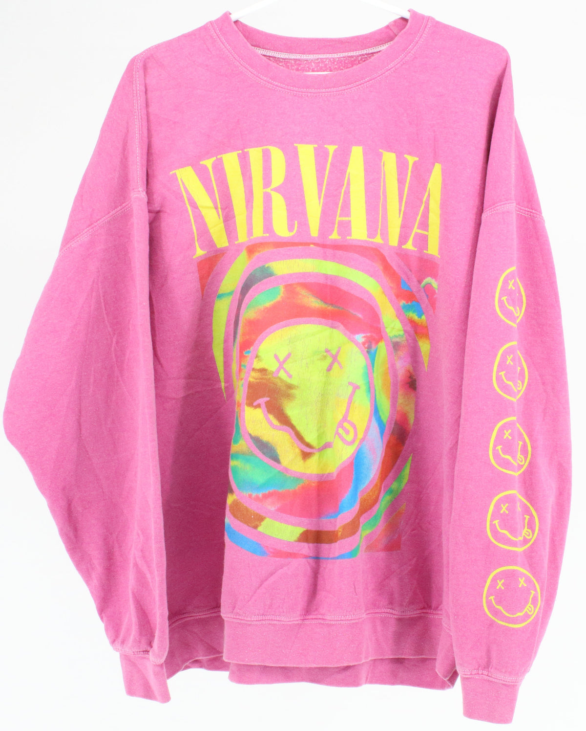 Nirvana Pink NIrvana Graphic & Sleeve Smile Print Sweatshirt