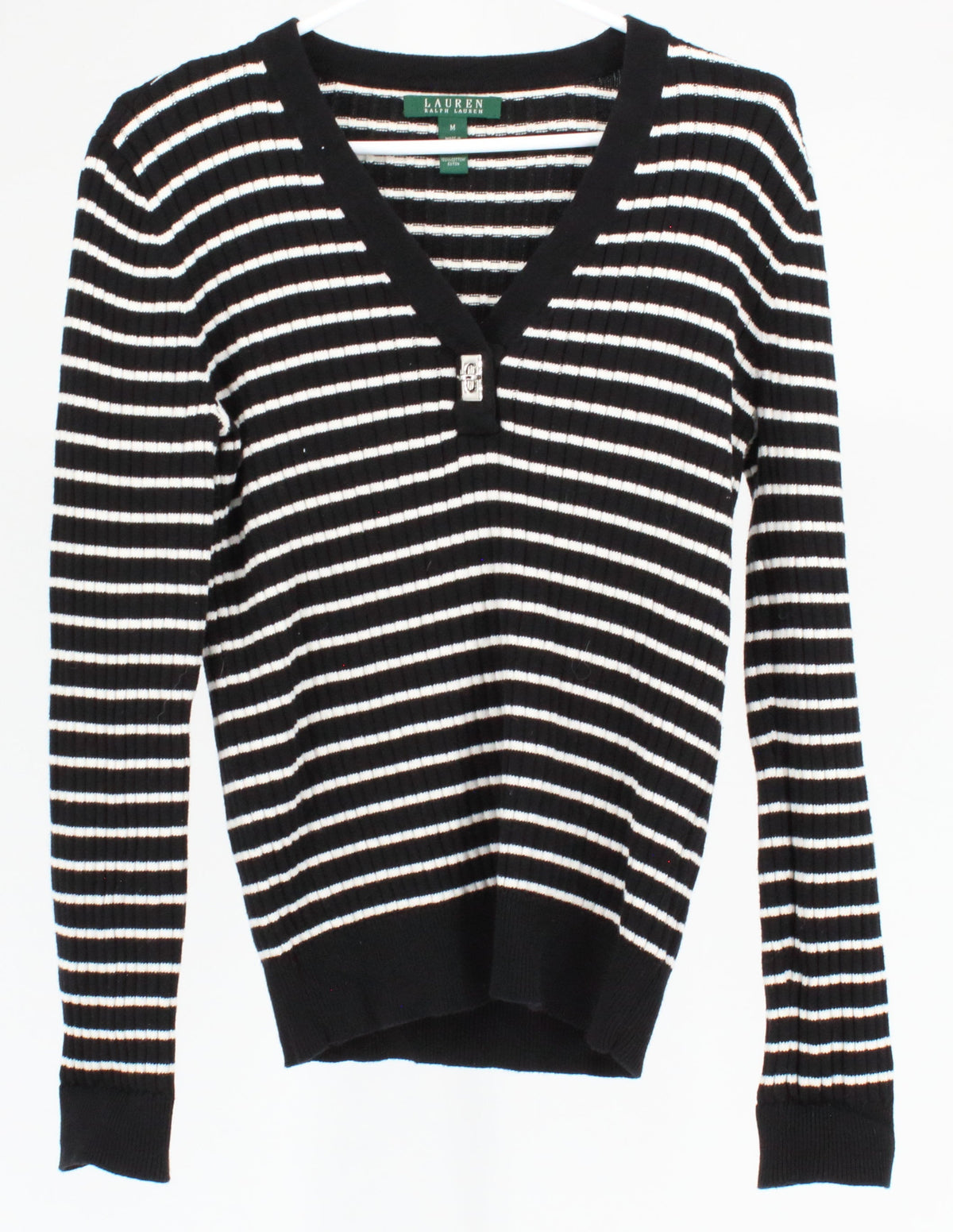 Lauren Ralph Lauren Bkack Stripe Vneck Sweater