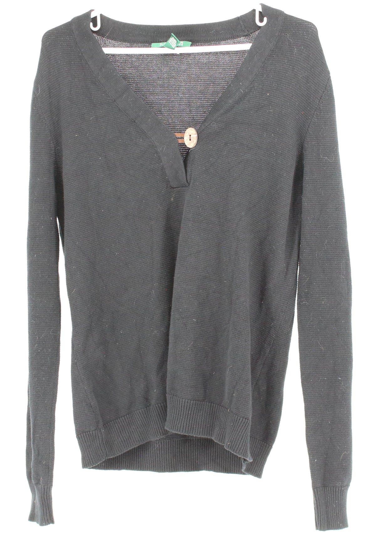 Lauren Ralph Lauren Bkack Wood Button Vneck Sweater