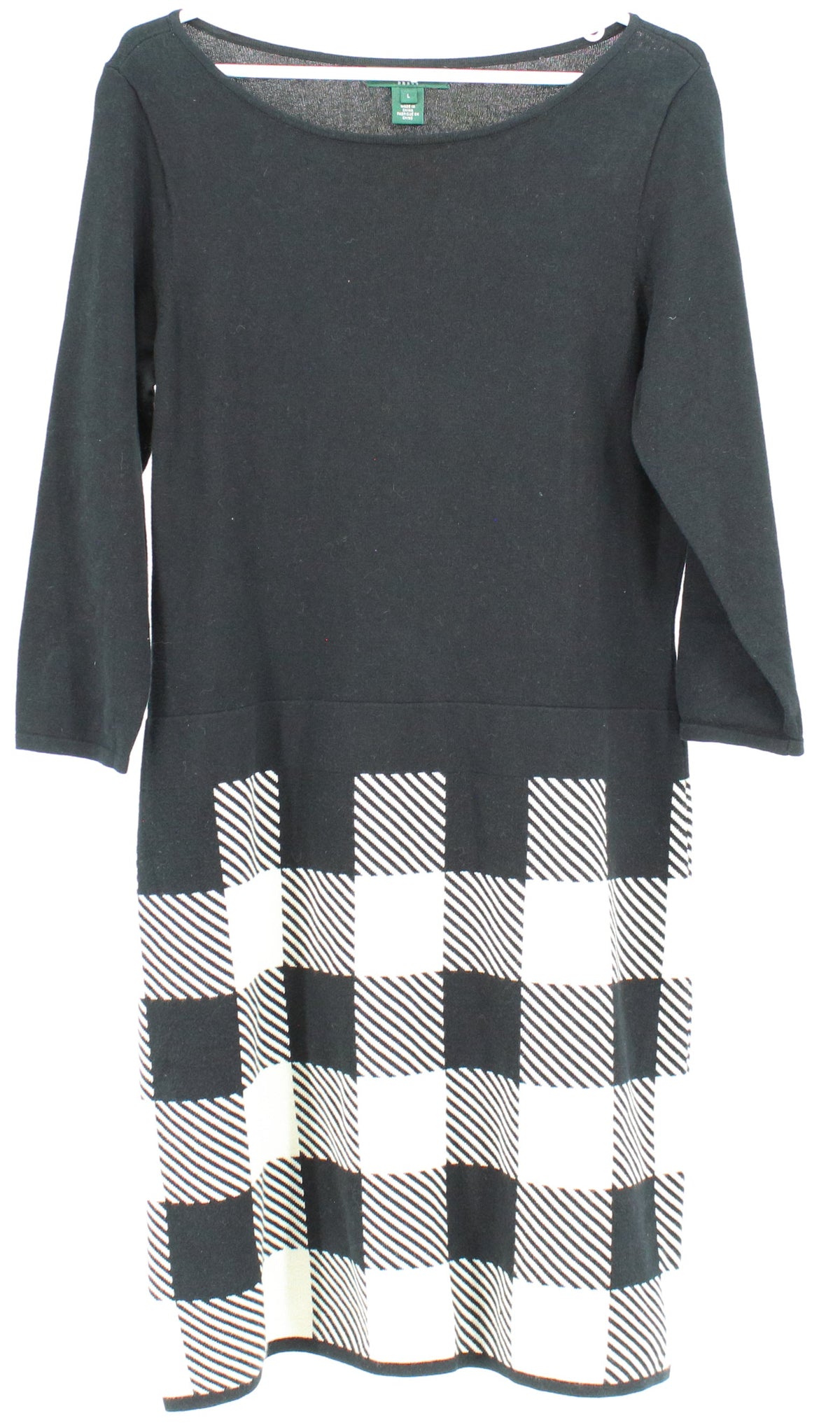 Lauren Ralph Lauren Black Hem Black & White Check Knit Dress