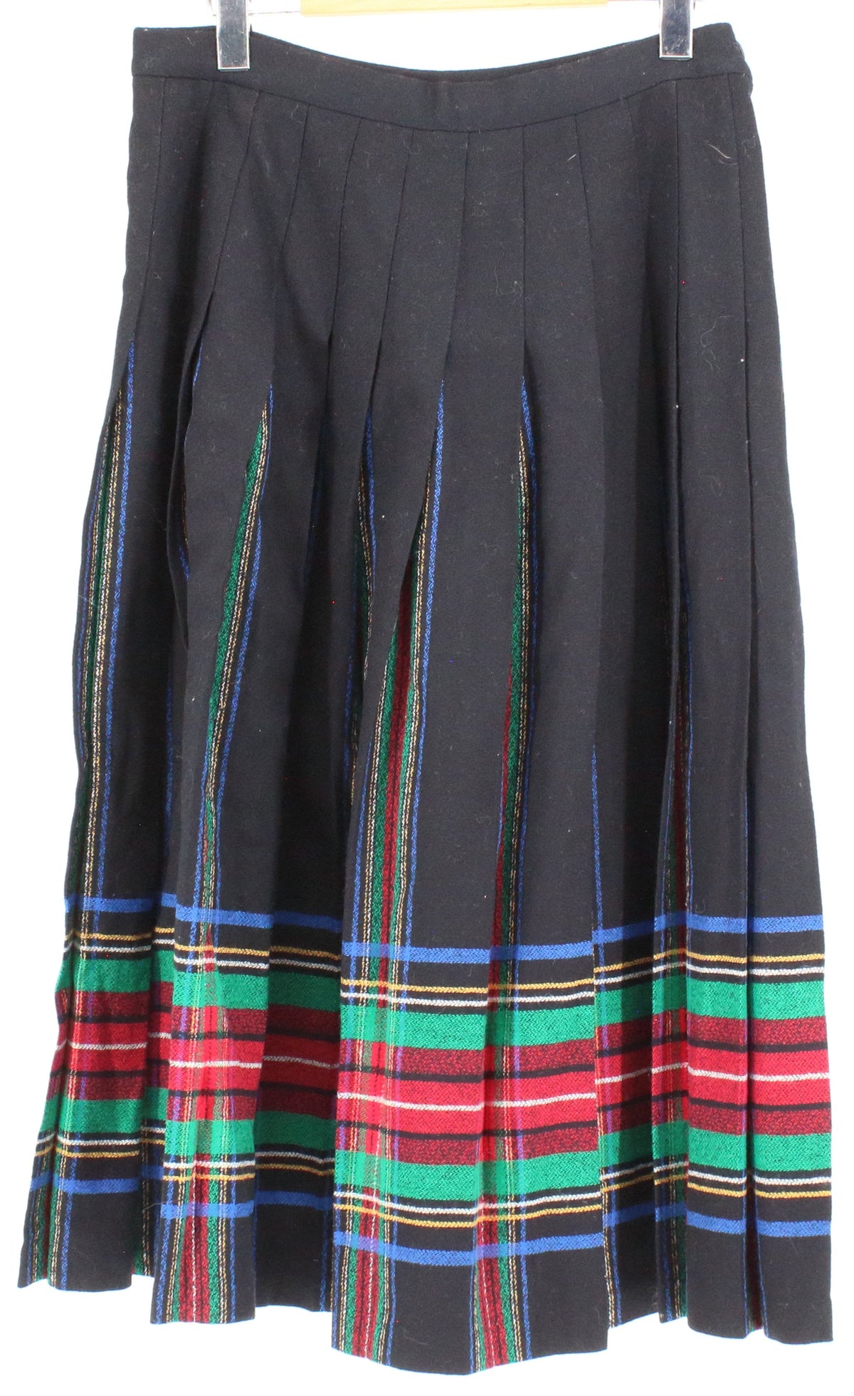 Pendleton Black Pleats Stripe Wool Skirt