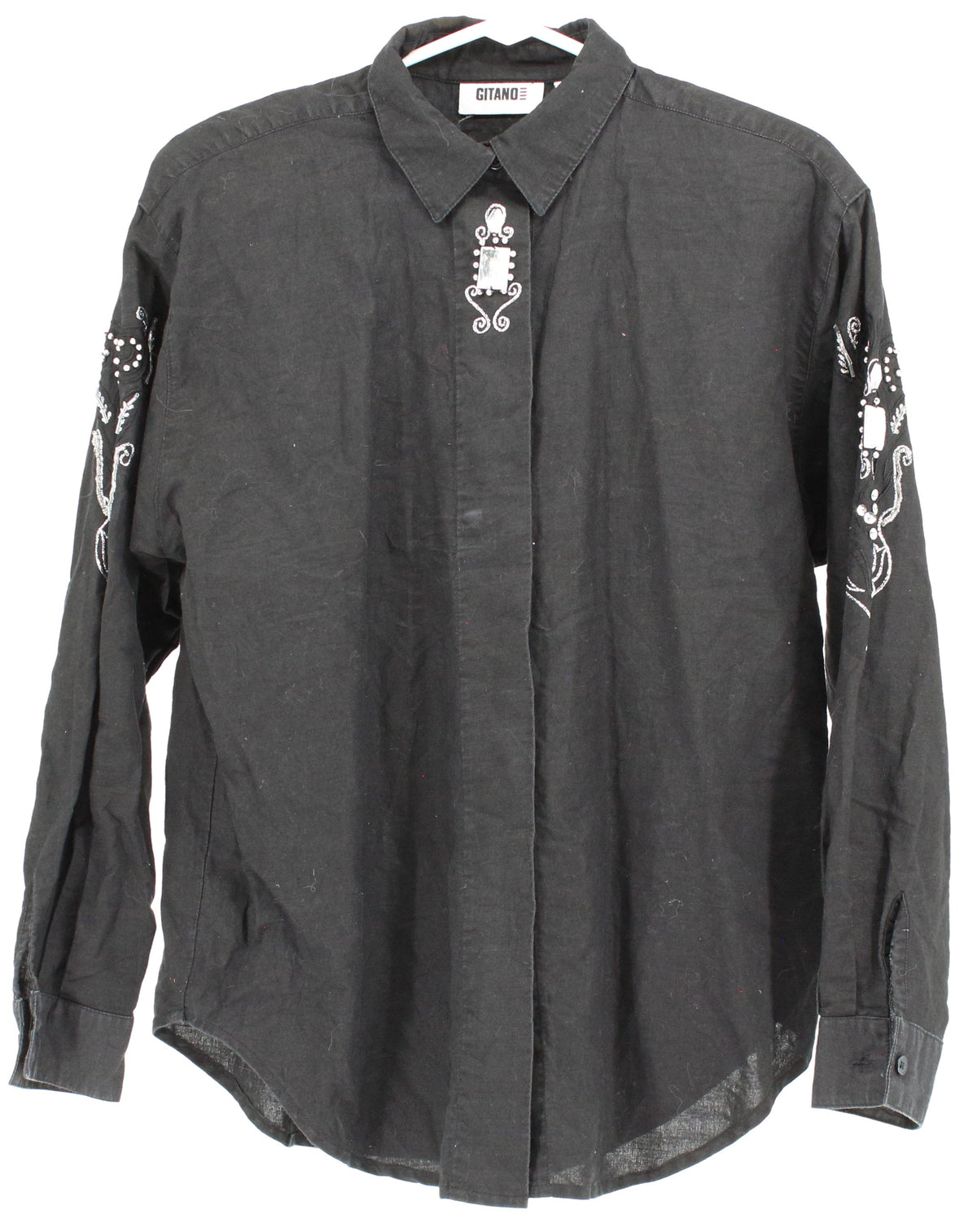 Gitano Black Stitch & Beads Button Up Blouse