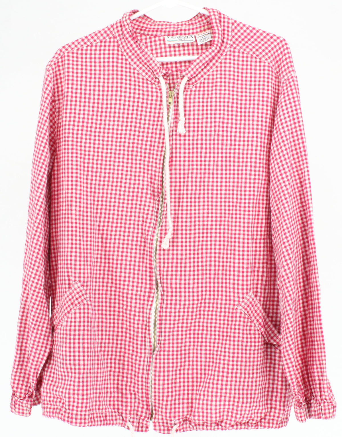 Venezia Red & White Check Print Zip Up Jacket