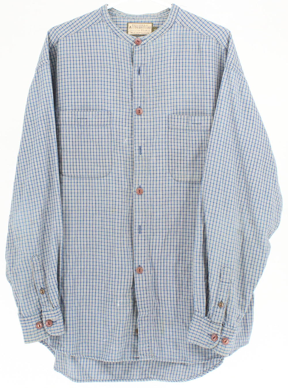 Dockers Authentics Blue & White Check Prinnt Band Colloar Shirt