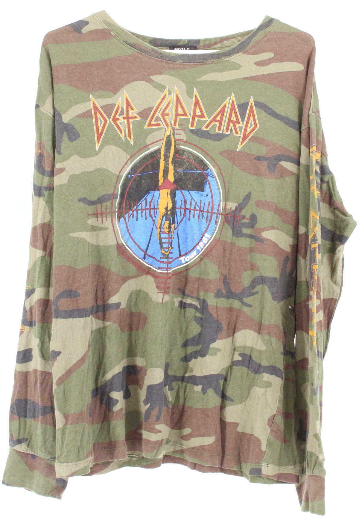 Forever21 Camo Def Leppard 1981 Toour Graphic Long Sleeve T-shirt