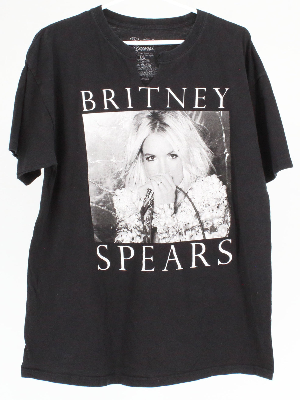 Britney Spears Black Ripped Neck Graphic T-shirt