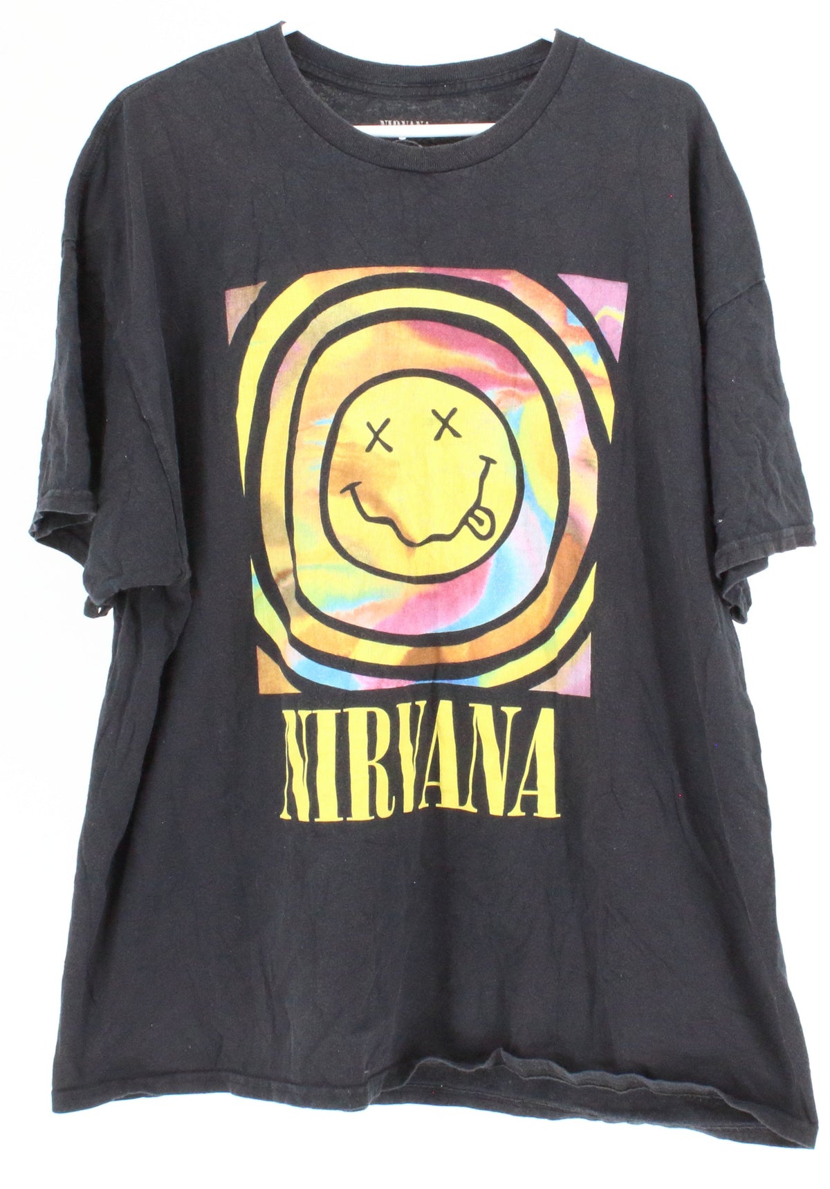 Nirvana Black Smile Face Marble Color Graphic T-shirt