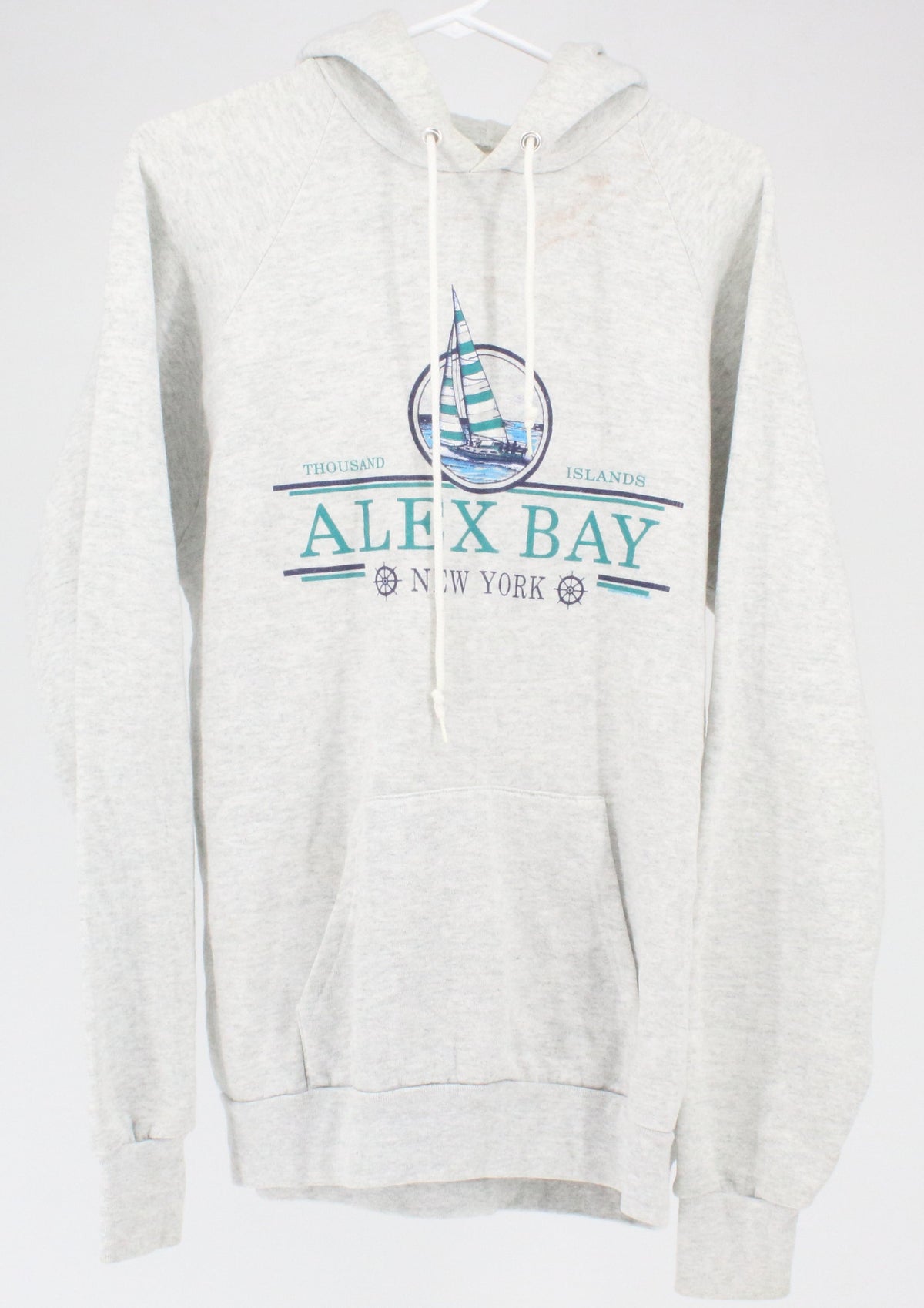 Fruit Of The Loom Gray Alex Bay New York Logo Hooded Sweatshirt