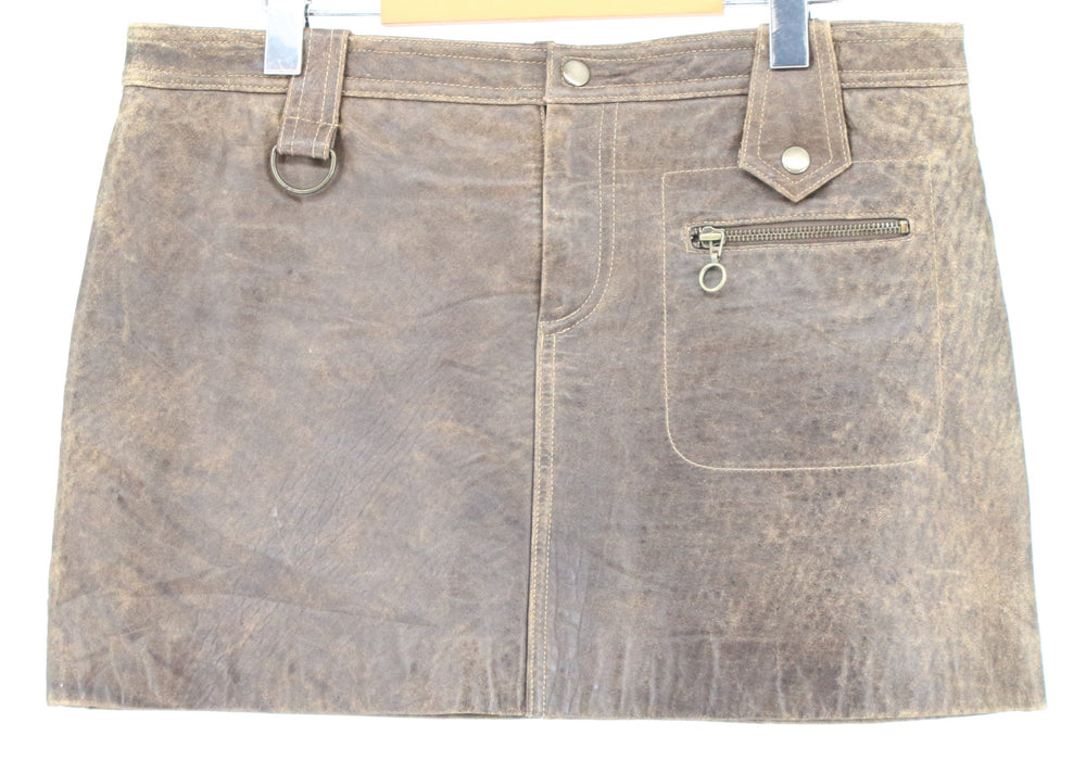 Aoua Brown Leather Short Skirt