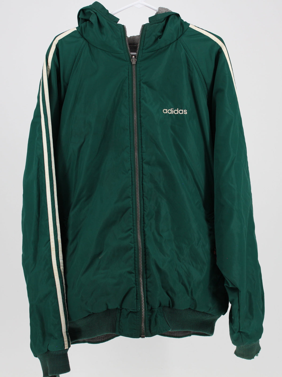 Adidas Reversable Hooded Green Zipper Jacket with Sleeve Stripes