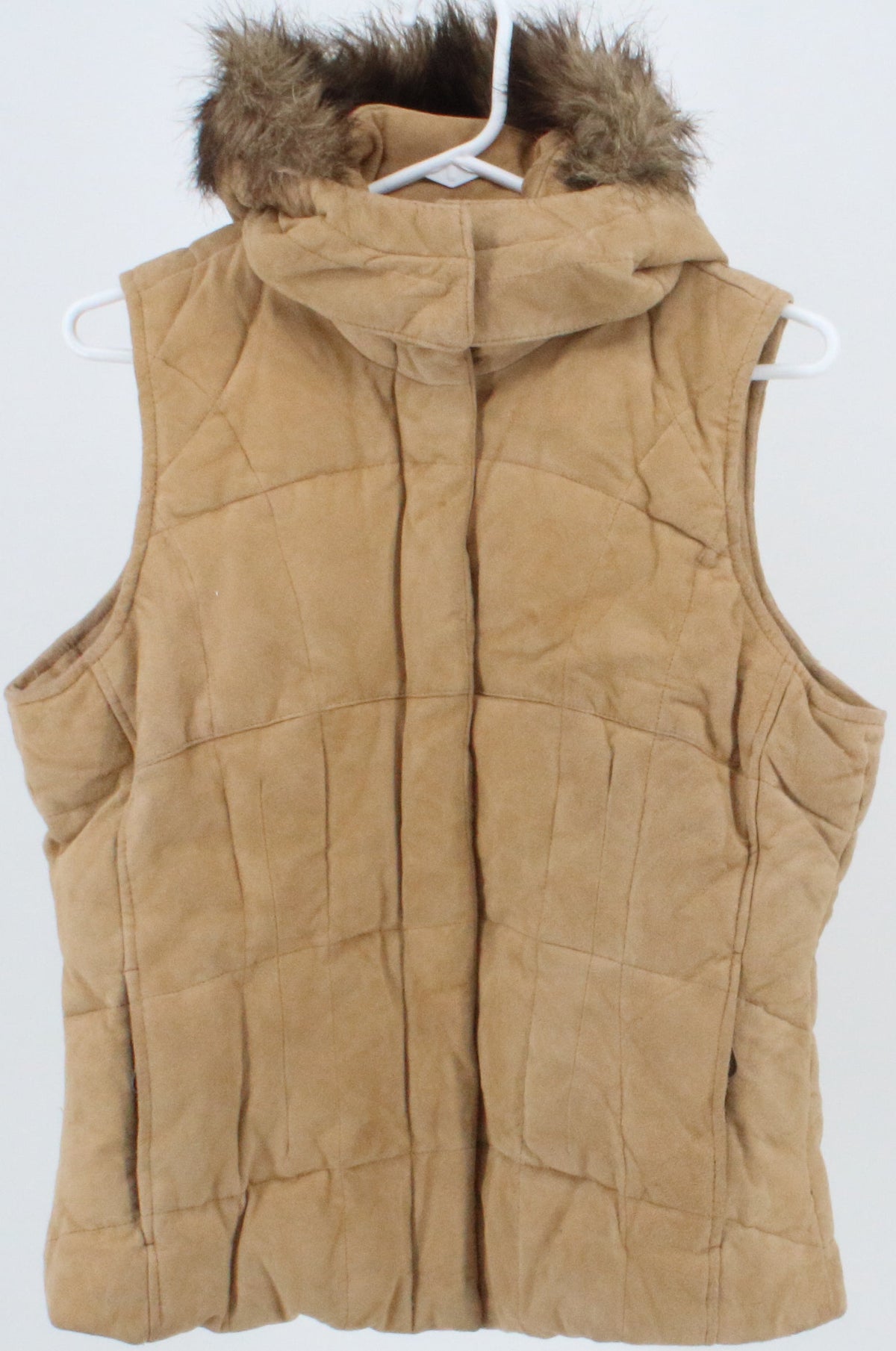 Eddie Bauer Down Beige Leather Hooded Vest