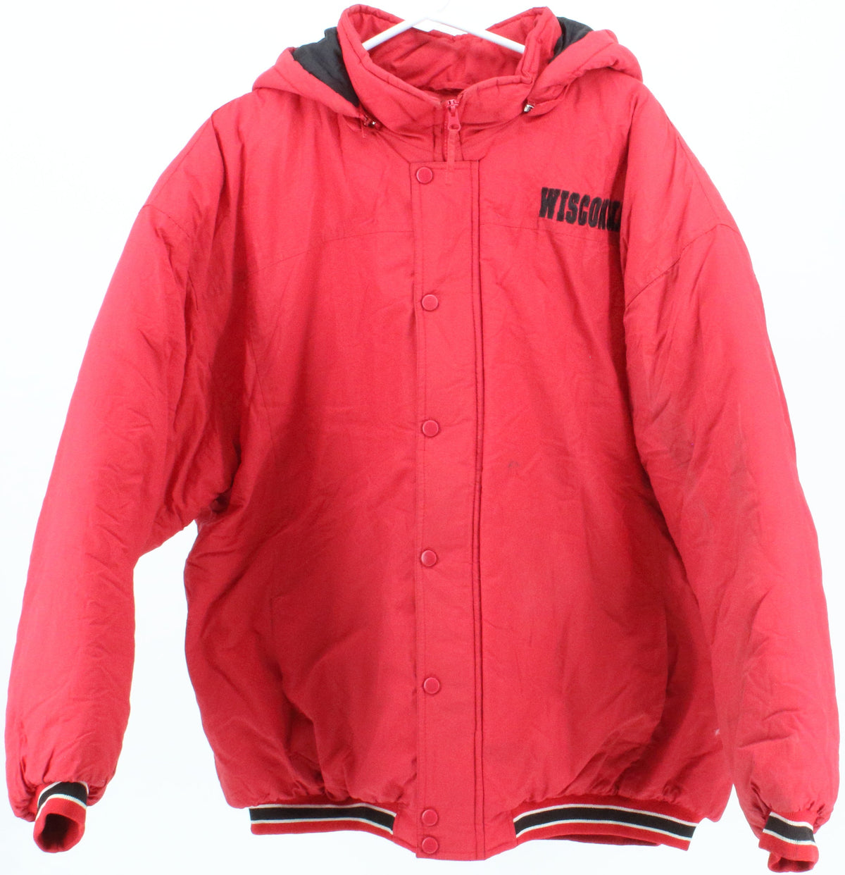 Genuine Stuff Collegiate Wisconsin Red Hooded Puffer Jacket