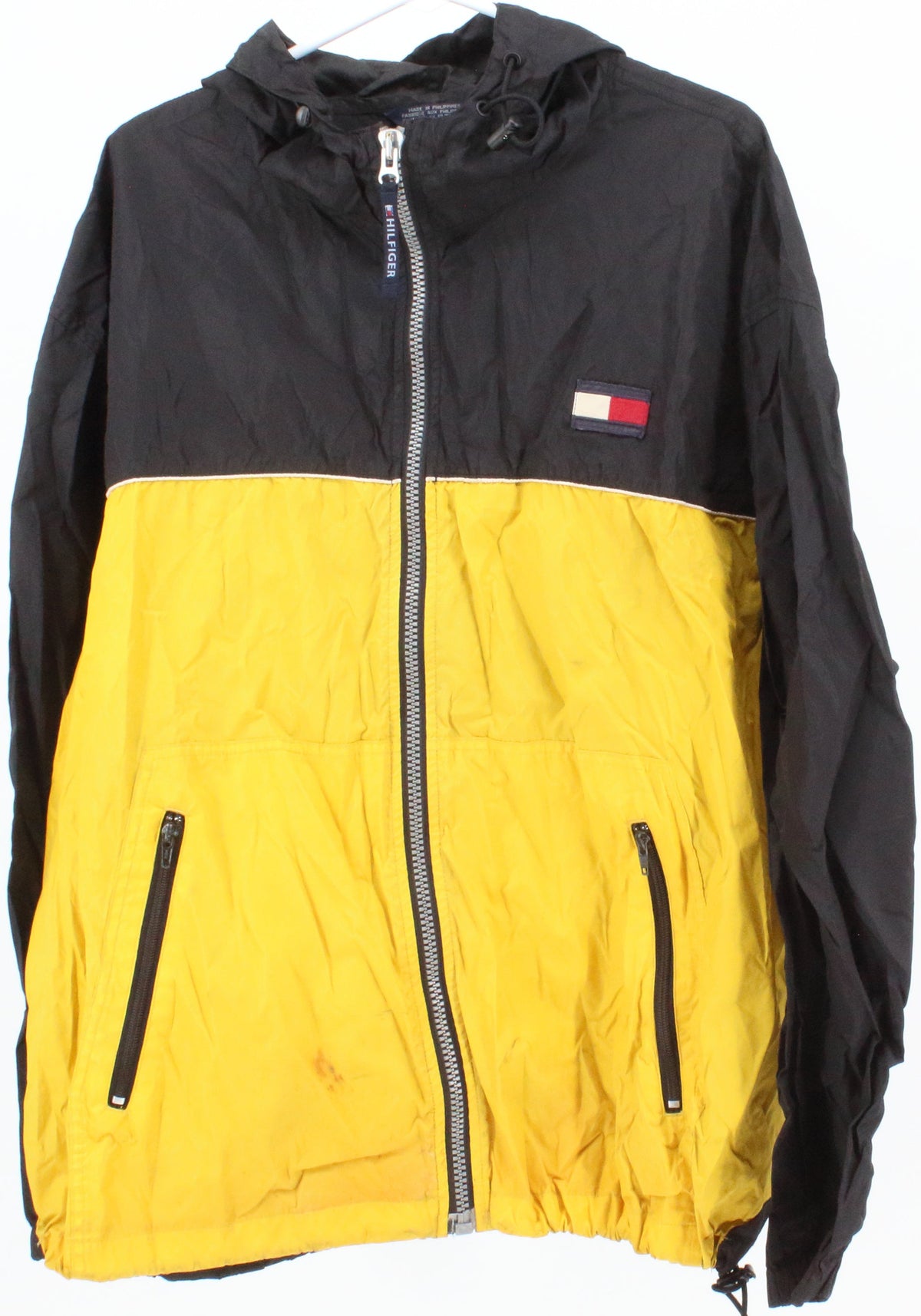 Tommy Hilfiger Black and Yellow Nylon Hooded Jacket