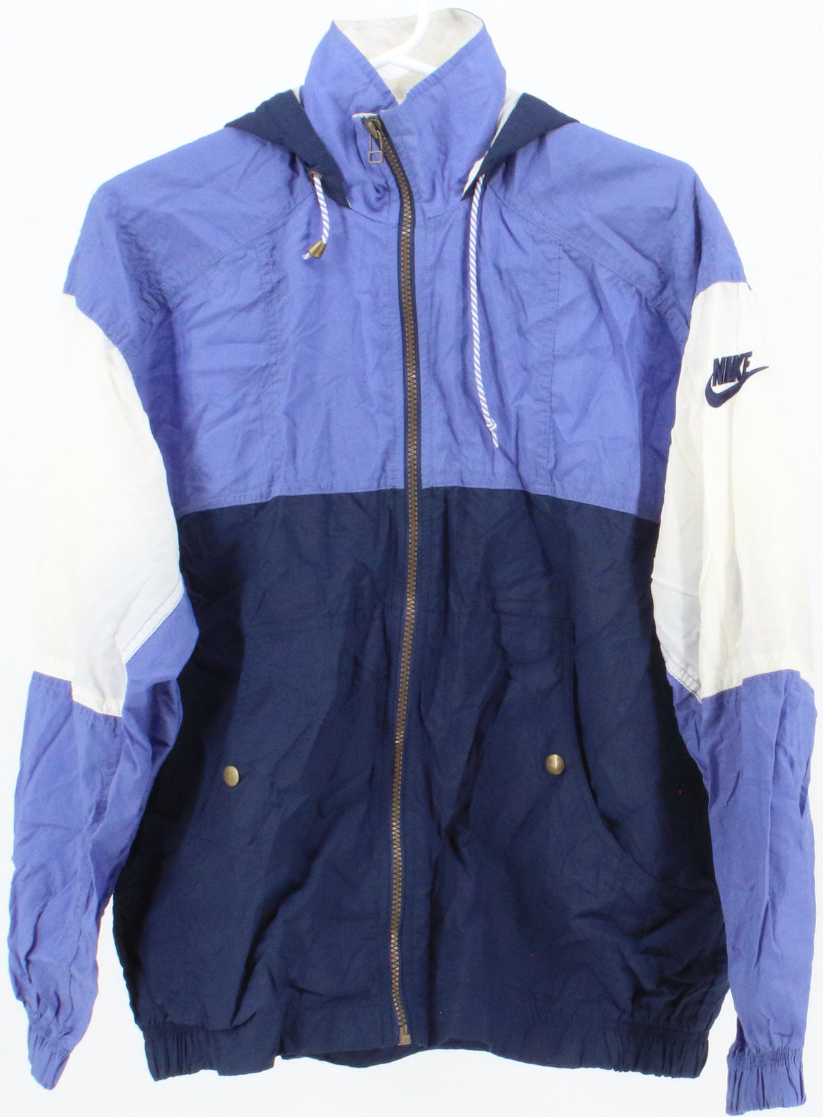 Nike Blue and Off White Hooded Nylon Jacket
