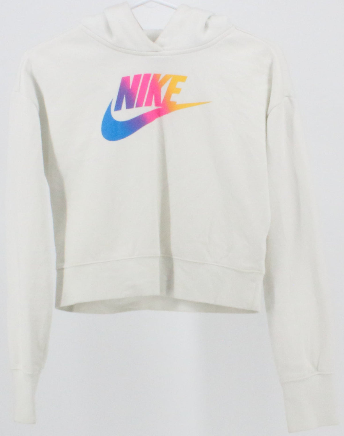 Nike White Hooded Cropped Sweatshirt With Multicolor Logo
