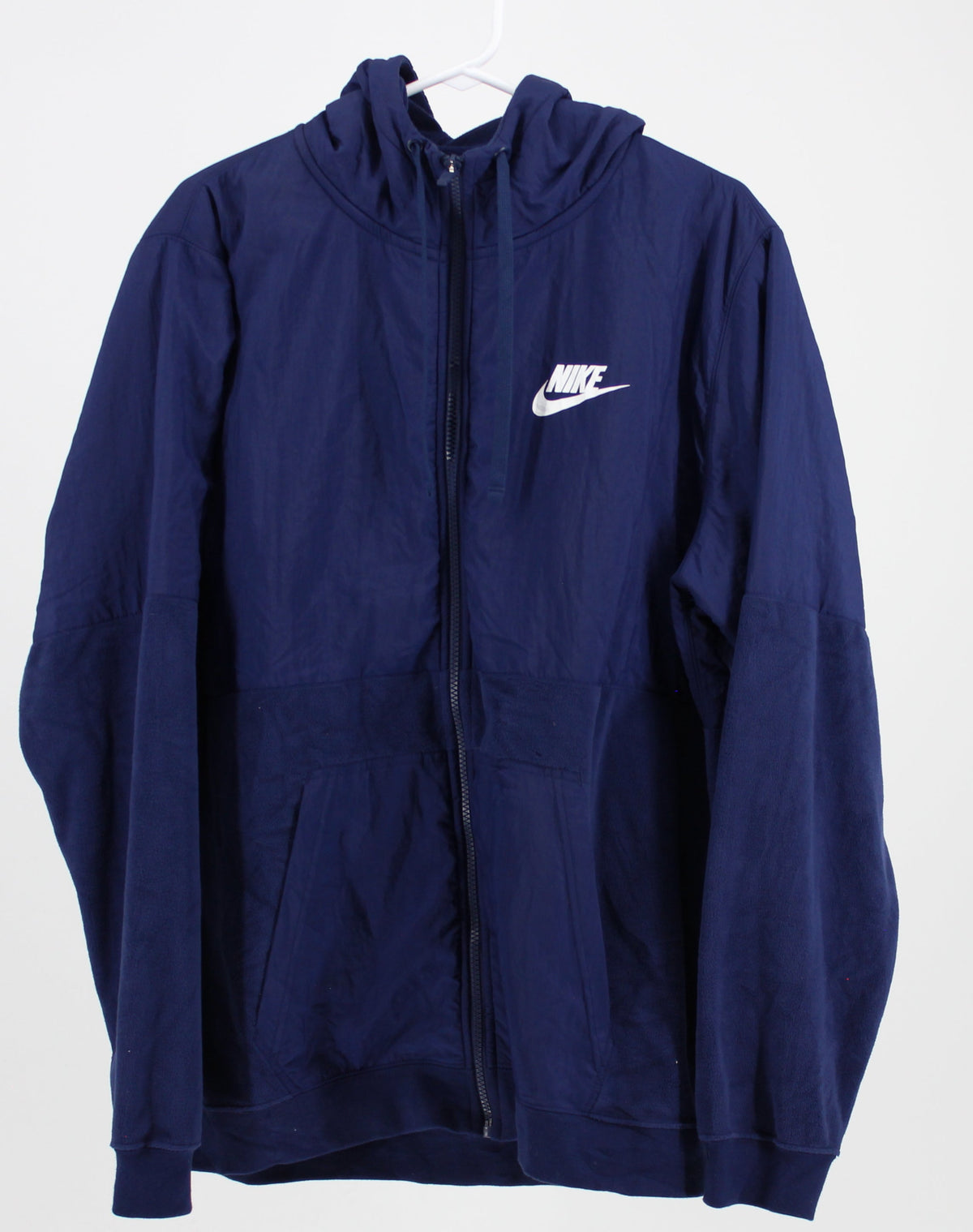 Nike Blue Nylon Zip Up Hooded Windbreaker with White Logo