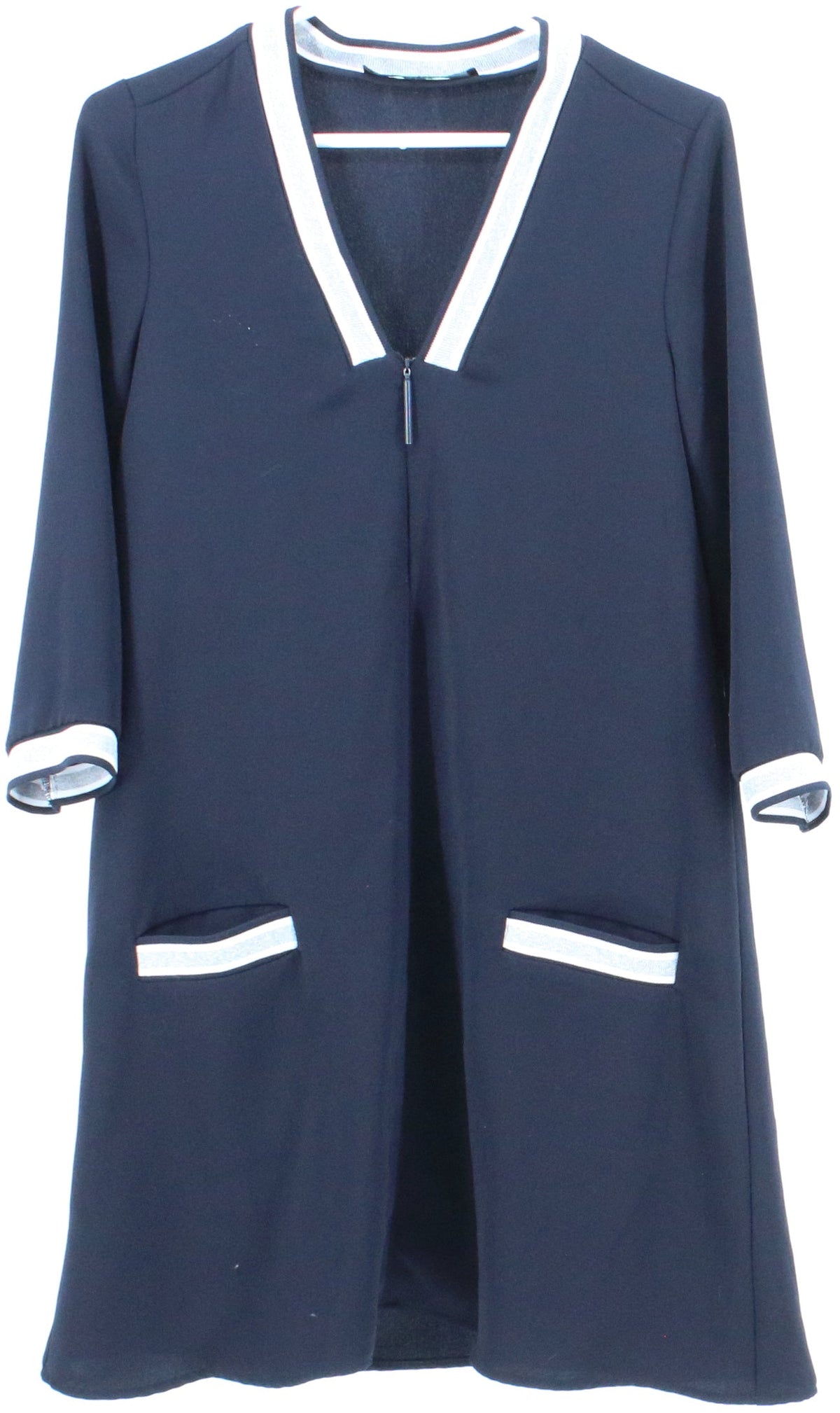 Zara Basic Navy Blue V Neck Short Dress