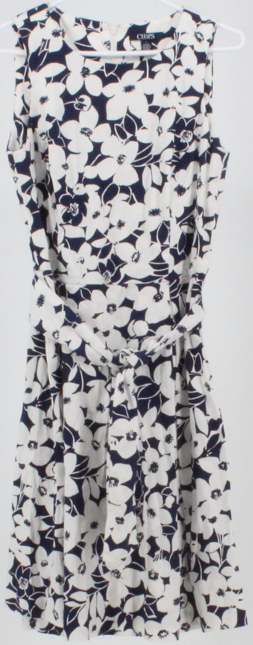 Chaps White and Navy Blue Flowers Print Dress