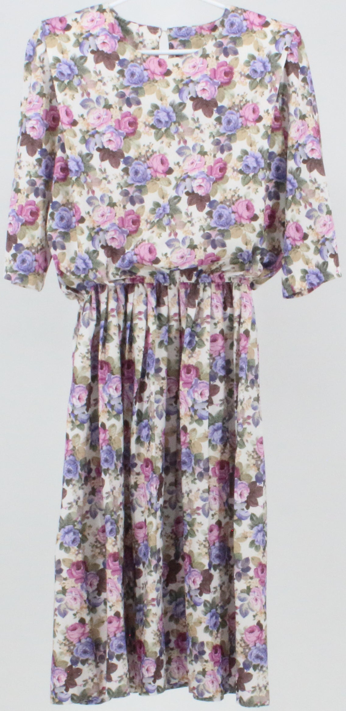 M.C.S Ltd. Off White and Purple Flowers Print Dress
