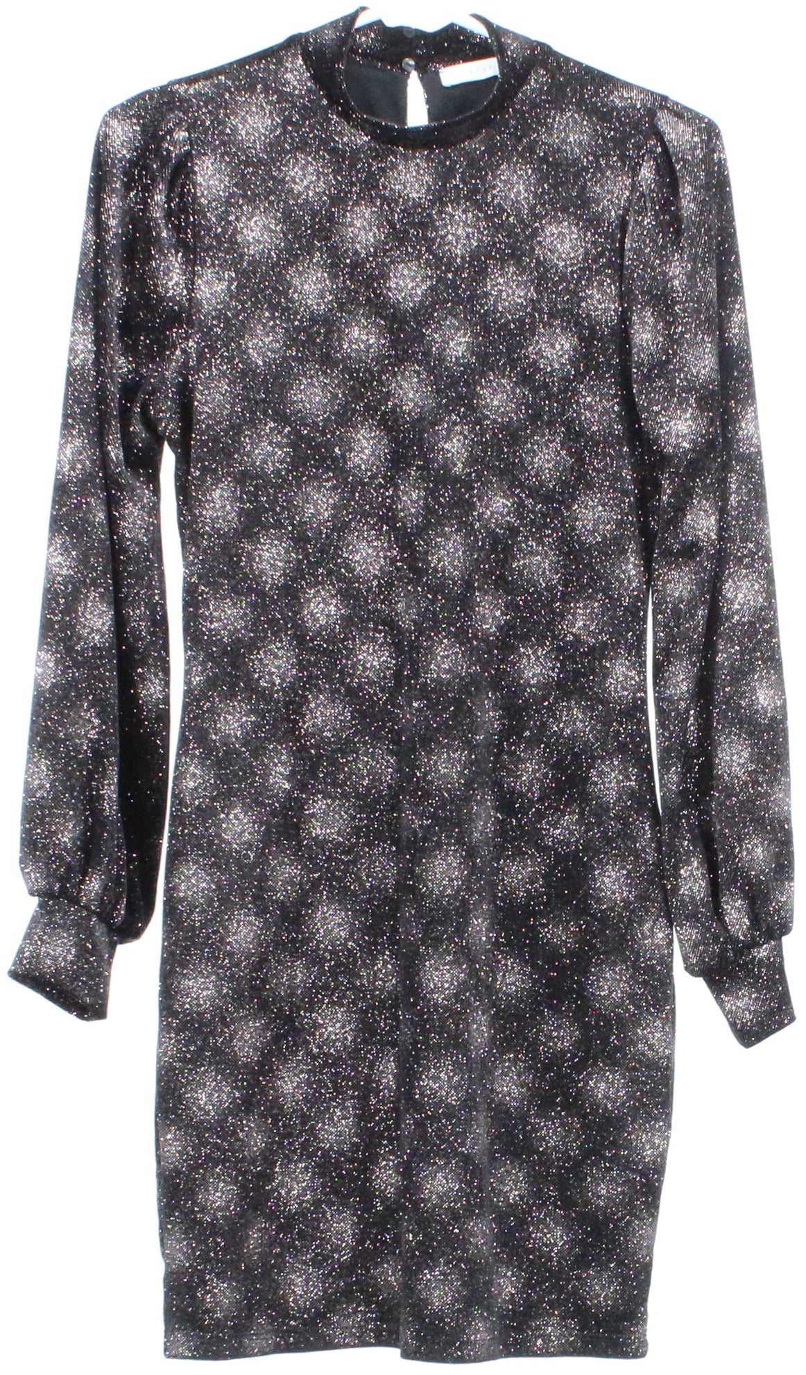 Lush Long Sleeve Short Black Dress with Sparkles
