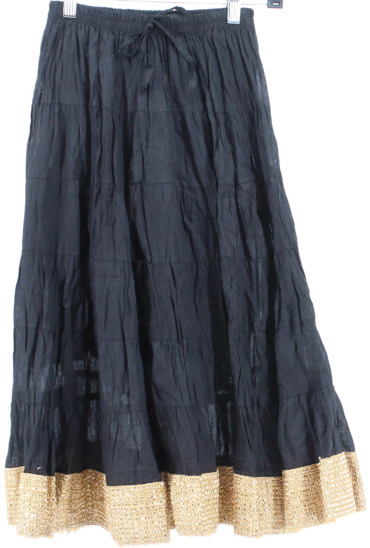 Wide Black Skirt With Gold Hem